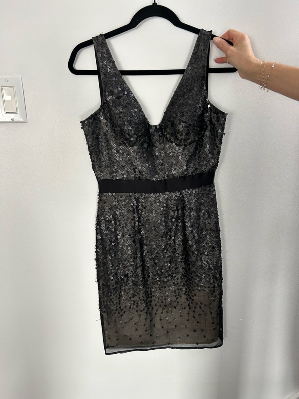 Black Sequin V-Neck Cocktail Dress
